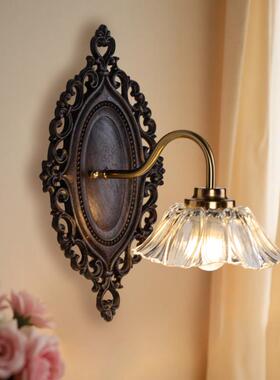复古轻奢花朵光影壁灯法式客厅卧室实木床头灯卫生间中古镜前灯