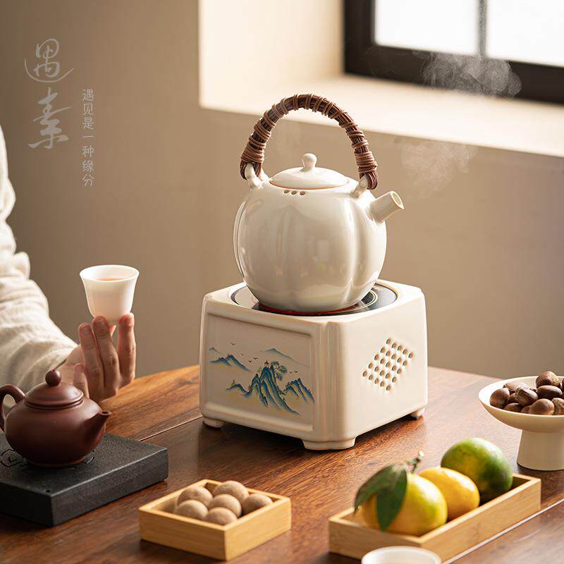 复古陶瓷煮茶壶电陶炉茶具套装家用煮茶器黑茶电热煮茶炉小型围炉