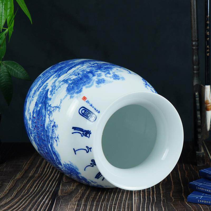仿古青花清明上河图冬瓜花瓶景德镇中式陶瓷家居客厅装饰摆件