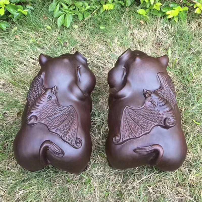 木雕招财福猪摆件风水木质工艺品笑脸猪和气生财猪 花梨对猪