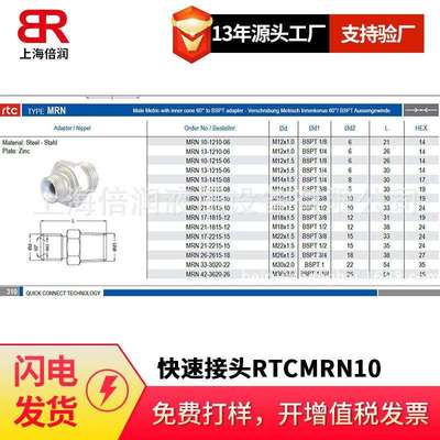 倍润RTC快速接头RTCMRN10-1210-06/13-1210-06系列 替换Staubli