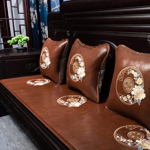 高端定制红木沙发皮坐垫中式椅子座垫抱枕用全套组合木沙发皮垫