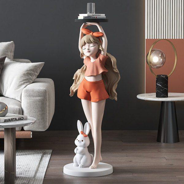 创意女孩托盘客厅摆件大型落地沙发电视柜旁家居好物乔迁新居,家居饰品,落地摆件,淘宝优惠券,粉丝福利购,淘宝优惠卷