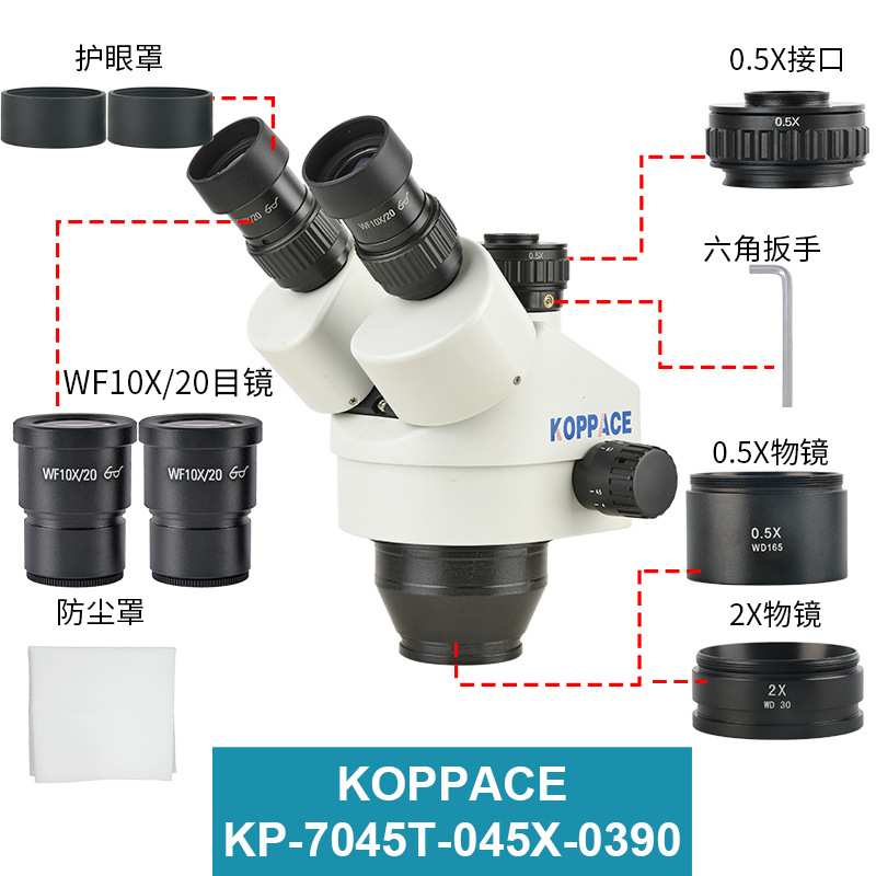 3.5X-90X三目立体显微镜镜头 含0.5X和2X物镜0.5X三目接口