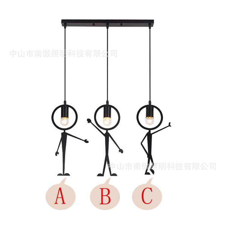 创意小人吊灯复古铁艺北欧吊灯卧室客厅餐厅灯酒店新中式吊灯具