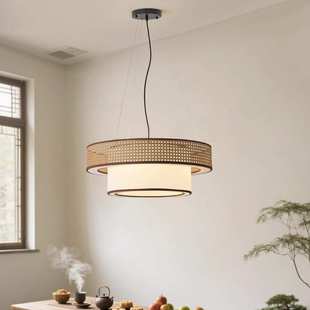 日式侘寂风吊灯客厅吸顶灯2025新款民宿茶室餐厅藤编灯具民宿酒店