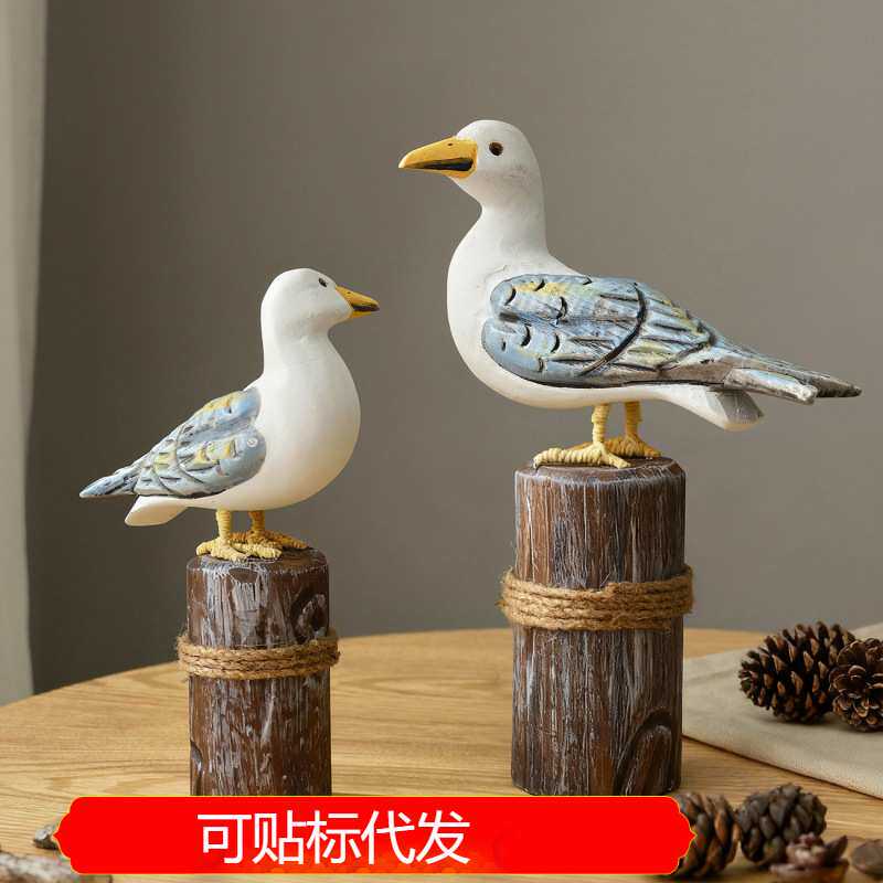 实木树桩鸟地中海家居装饰木制工艺品摆设圆雕工艺品家居饰品摆件