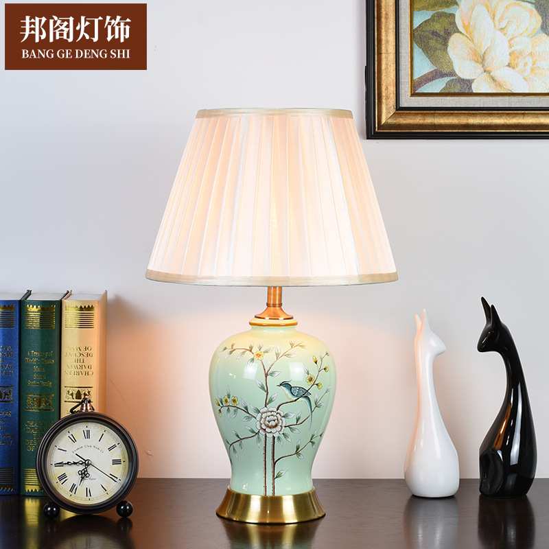 时尚复古陶瓷手绘台灯 卧室客厅led台灯中式式创意台灯一件代发
