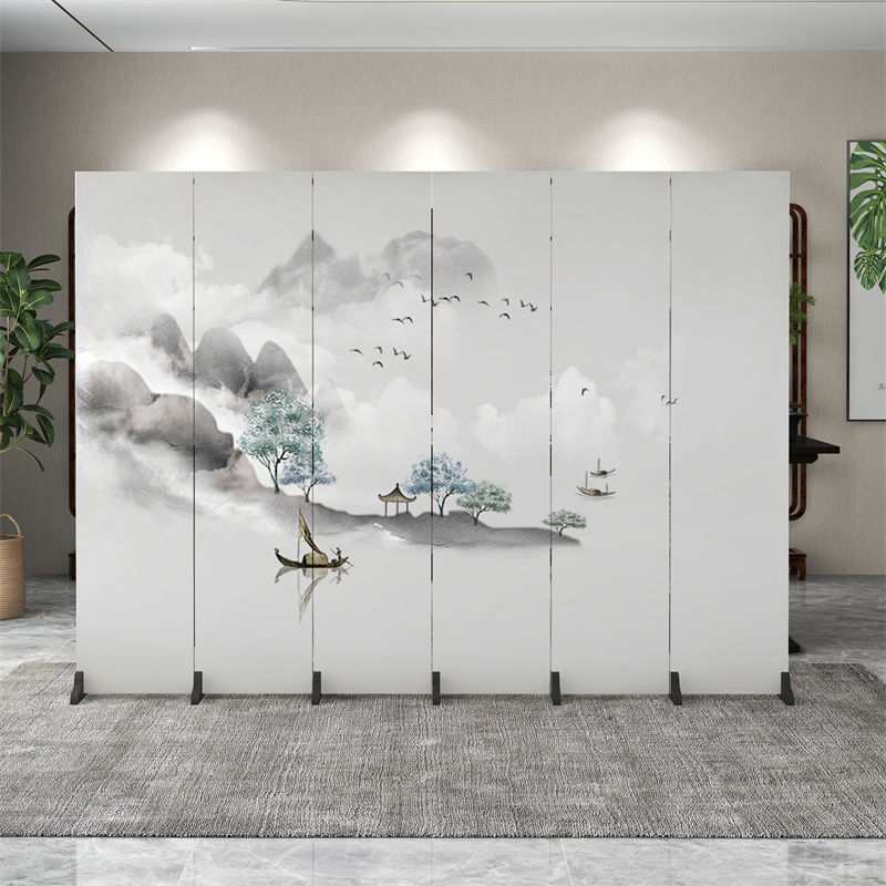 屏风定制logo图案中式布艺双面折叠移动室内办公室隔断新中式