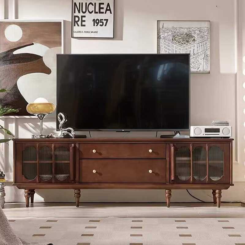 法式轻奢实木电视柜高级感复古胡桃色地柜现代简约客厅收纳储物柜,3C数码配件,摄像机配件,淘宝优惠券,粉丝福利购,淘宝优惠卷