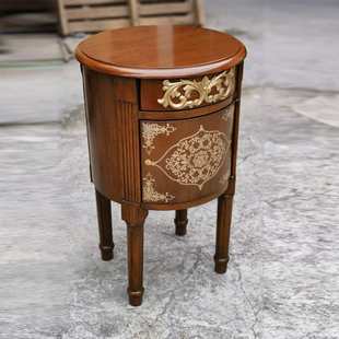 至高美胡桃色圆桌圆几金色浮雕沙发边台灯桌花盆架落地储物柜整装