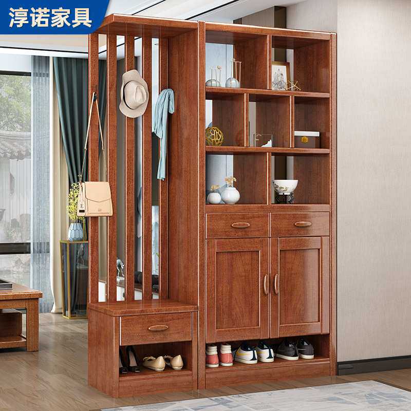 胡桃木间厅柜入户隔断柜双面玄关鞋柜实木酒柜靠墙实木进门屏风