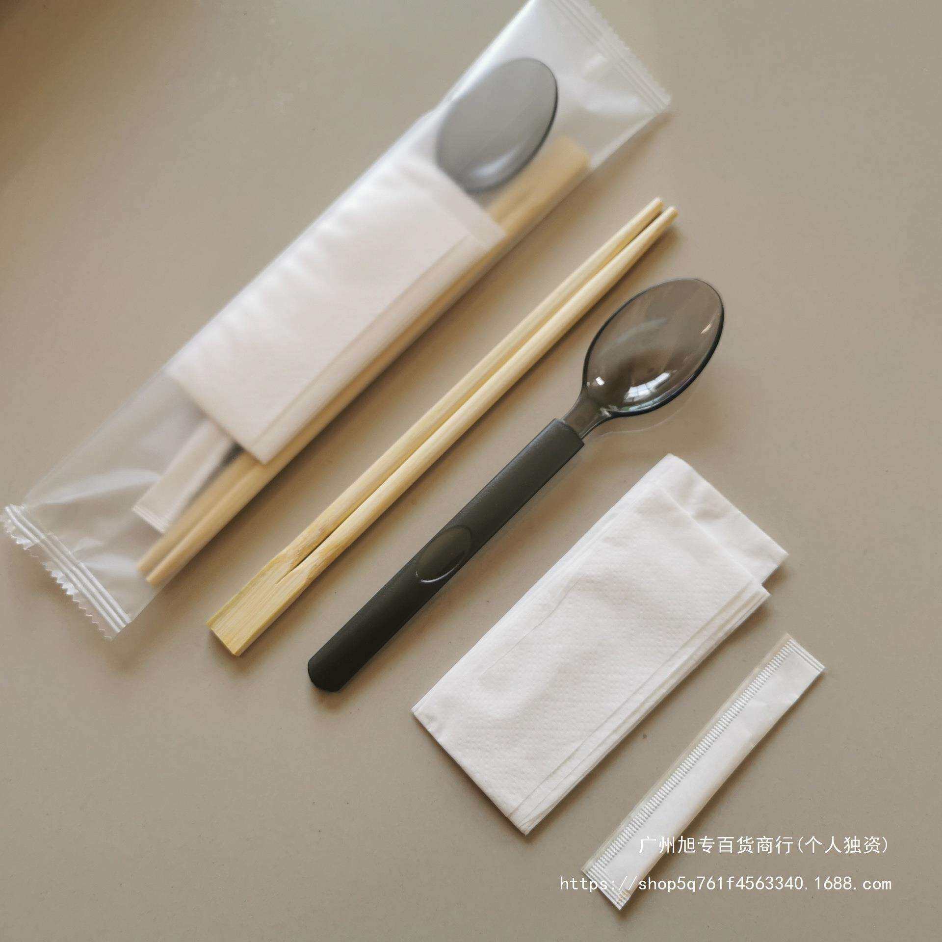 筷子勺子套装一次性四件套组合外卖打包餐具竹筷勺子牙签餐巾纸