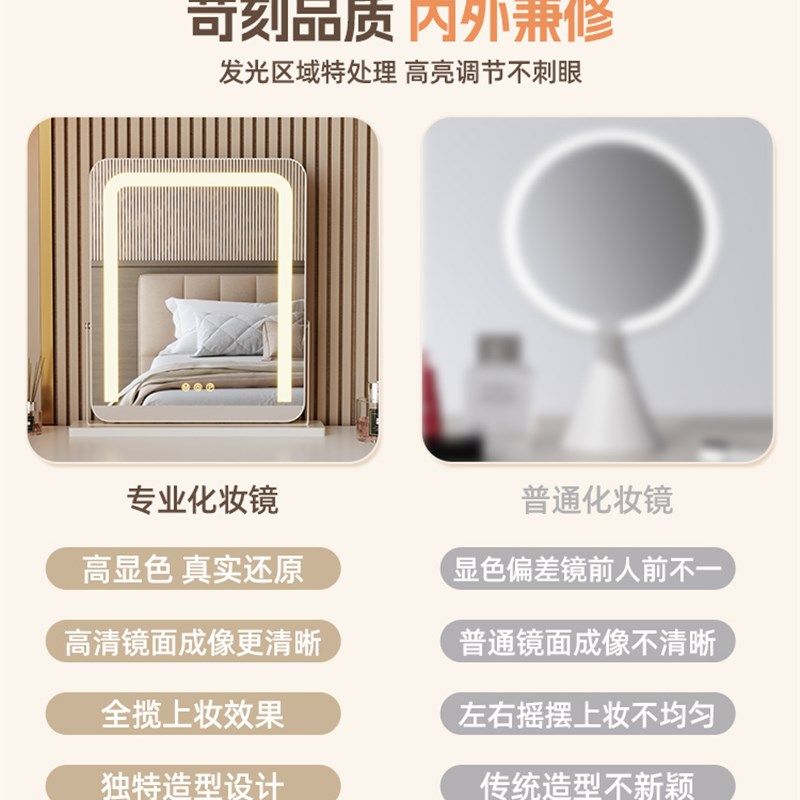 梳妆台镜子轻奢化妆镜台式桌面卧室家用梳妆镜方形美妆镜LED带灯,住宅家具,化妆镜,淘宝优惠券,粉丝福利购,淘宝优惠卷