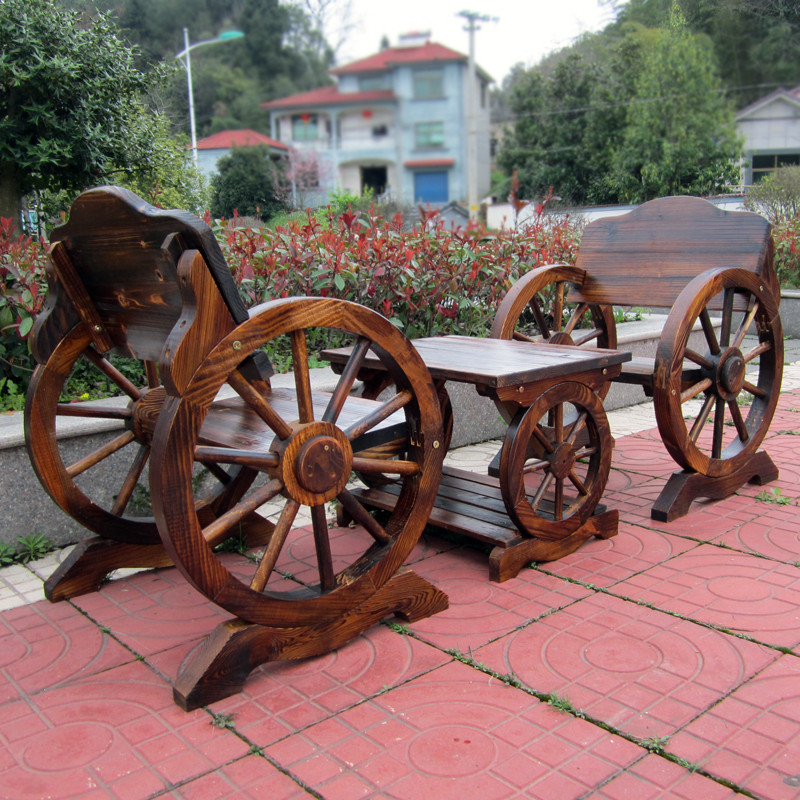 阳台户外庭院木制酒吧桌椅椅子茶几组合花园碳化实木单人车轮桌凳