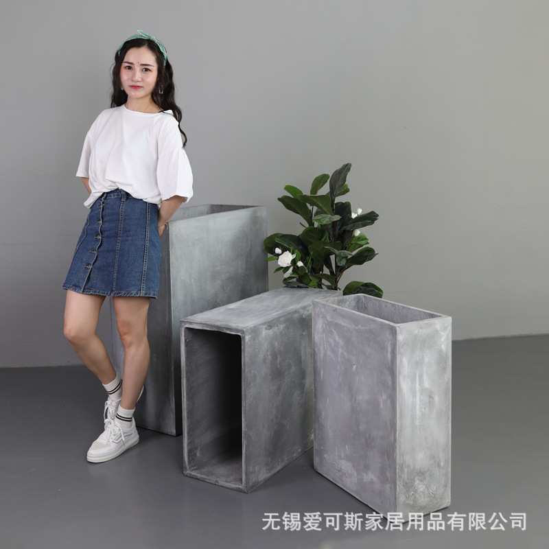 镁泥花盆容器北欧风格大型立体种植景观园艺庭院水泥花盆庭艺花盘