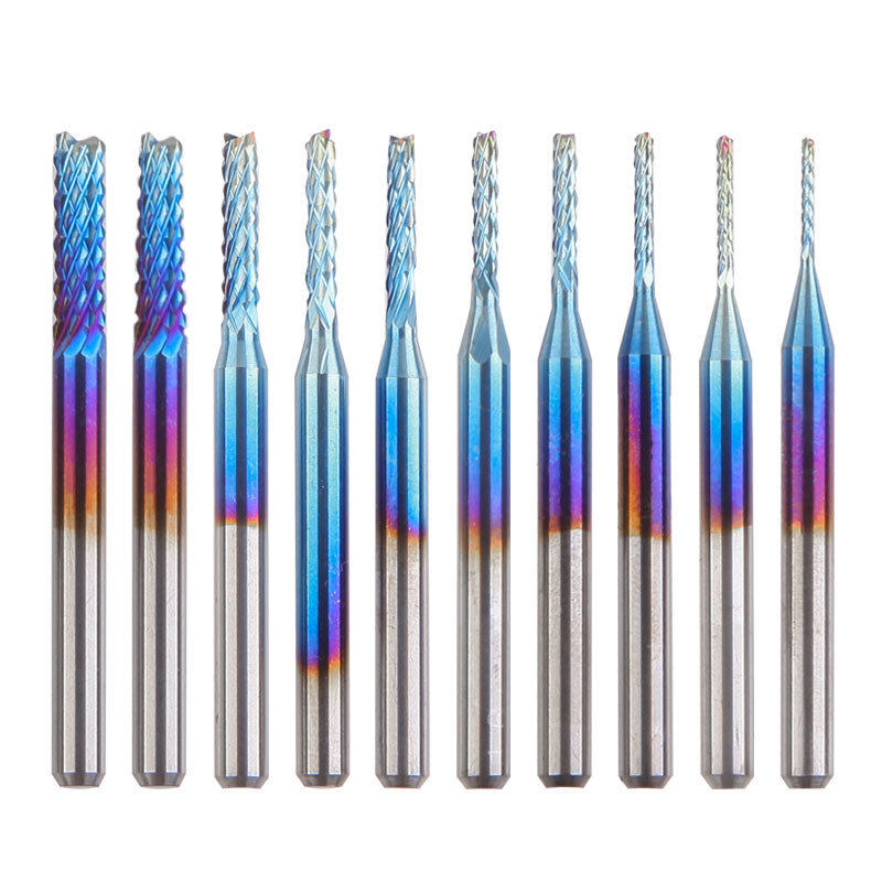 10pc钨钢雕刻机刀PCB铣刀锣刀电路板开粗皮镀蓝玉米铣刀0.8-3.17