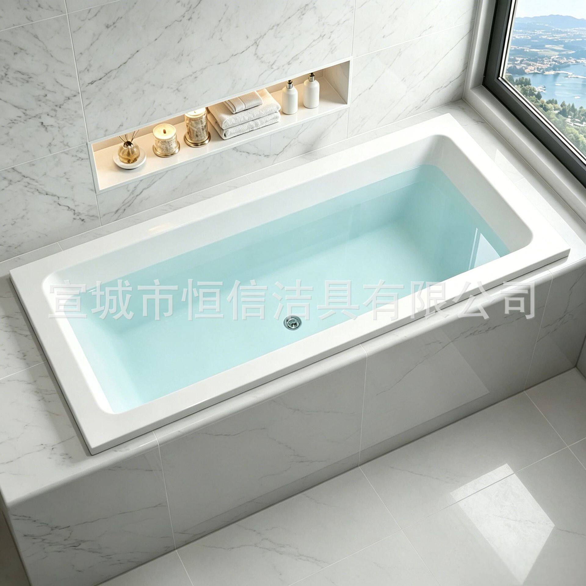 批发长方形嵌入式浴缸家用酒店名宿公寓浴池双单人薄边镶嵌式浴缸