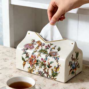 美式纸巾盒摆件轻奢高颜值客厅茶几桌面陶瓷装抽纸盒高级感