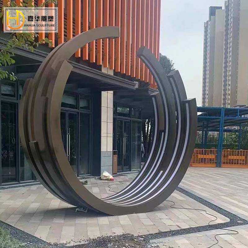 不锈钢水景月亮雕塑制作镂空大型圆环圆形雕塑金属酒店旅游区摆件