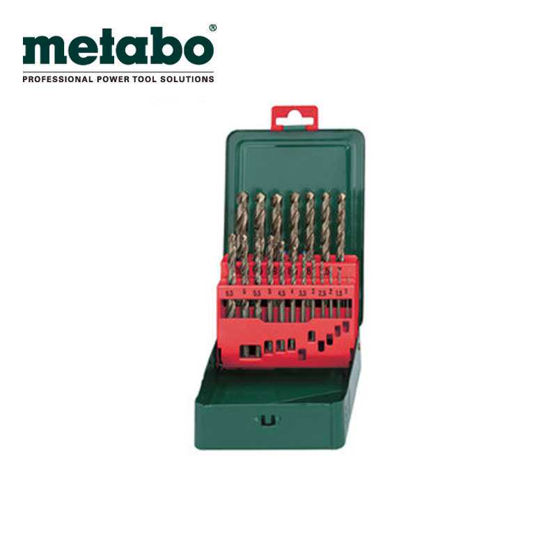Metabo麦太保19支钻头套装HSS-G高速钢麻花钻头1-10mm手电钻附件