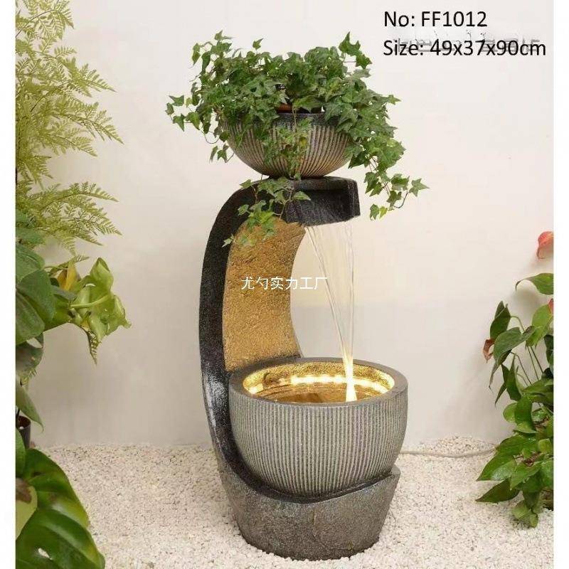 欧式轻奢流水喷泉现代客厅循环水景装饰品玄关招才落地加湿器摆件