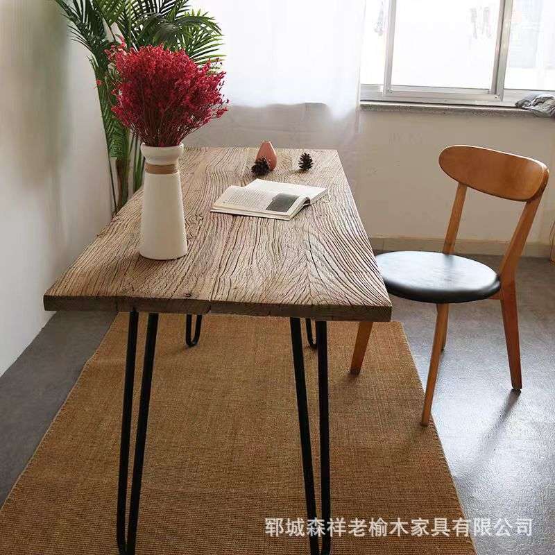 复古老榆木办公电脑桌家用卧室看书桌新中式长桌餐厅吃饭桌椅组合