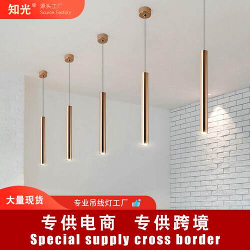 知光金色长筒圆柱吊灯LED单灯加长圆柱射灯明装筒灯吧台设计师灯