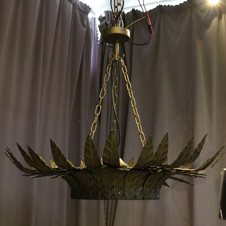 美式复古叶子铁艺吊灯仿古卧室灯餐厅艺术灯具设计师复古书房灯