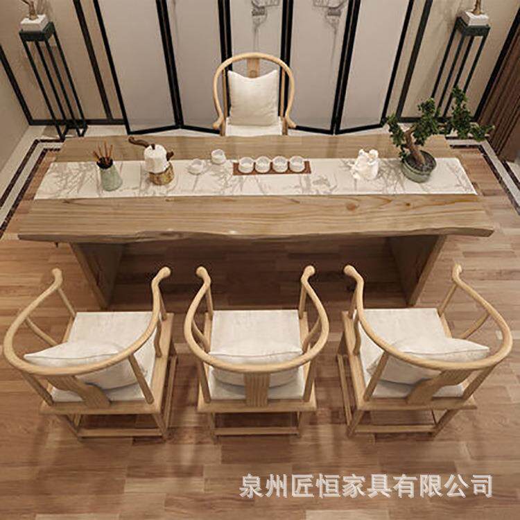 新中式实木茶桌原木大板仿古中式大板茶台办公室茶楼接待喝茶桌子