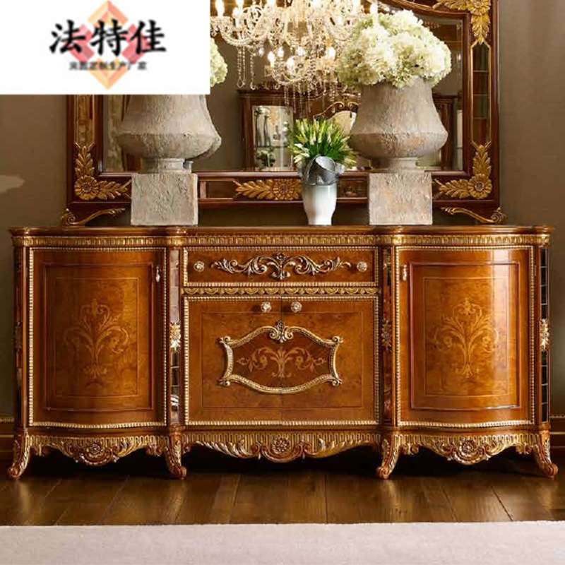 欧式餐厅家具 别墅实木雕花餐边柜 大户型门厅 玄关柜手工描金柜