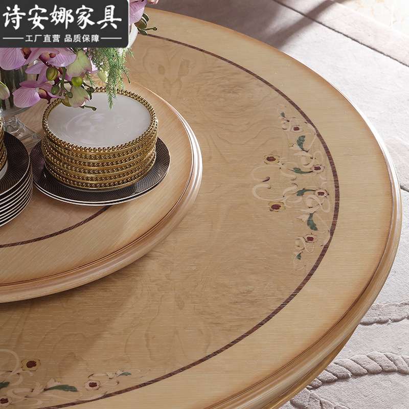 欧式宫廷实木餐桌圆桌椅子组合家用法式高档奢华别墅家具V6