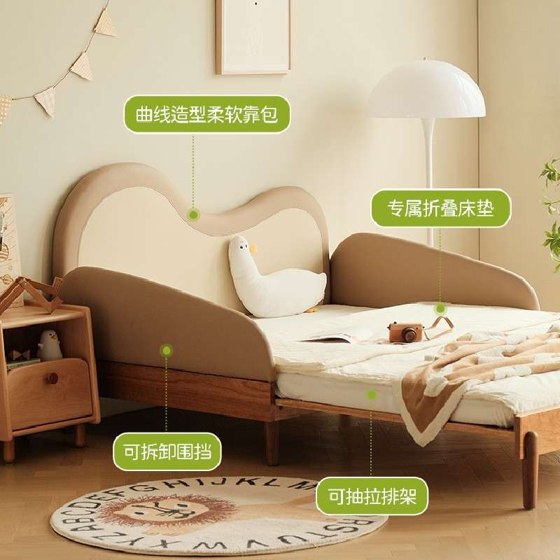 哆哆儿童床实木婴儿床伸缩拼接床抽拉床儿童家具北欧樱桃木床