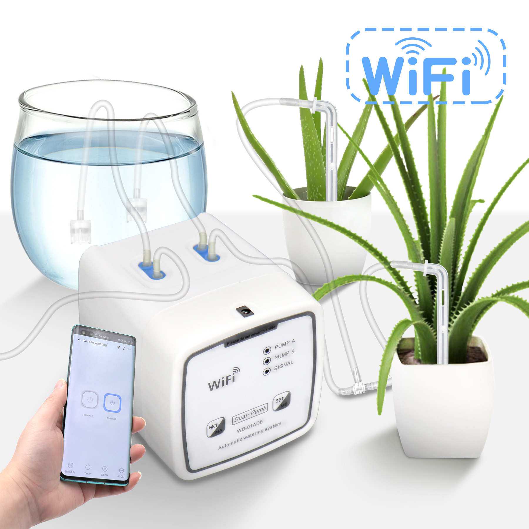 WIFI智能双泵自动浇花器手机远程控制浇水装置阳台花园艺盆栽灌溉