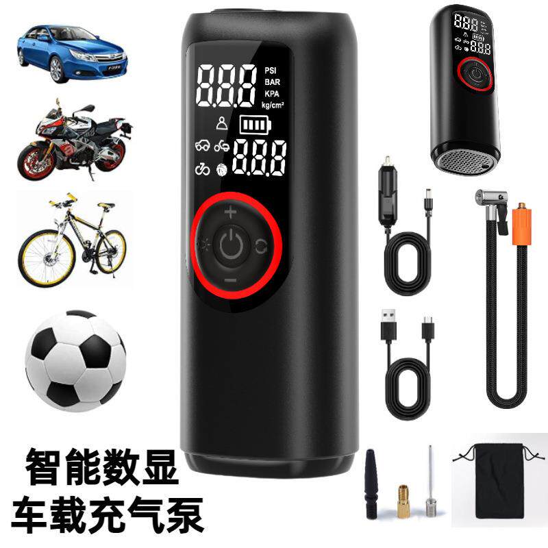 19.5缸多功能车载打气泵便携式数显警示灯汽车轮胎专用带气压表