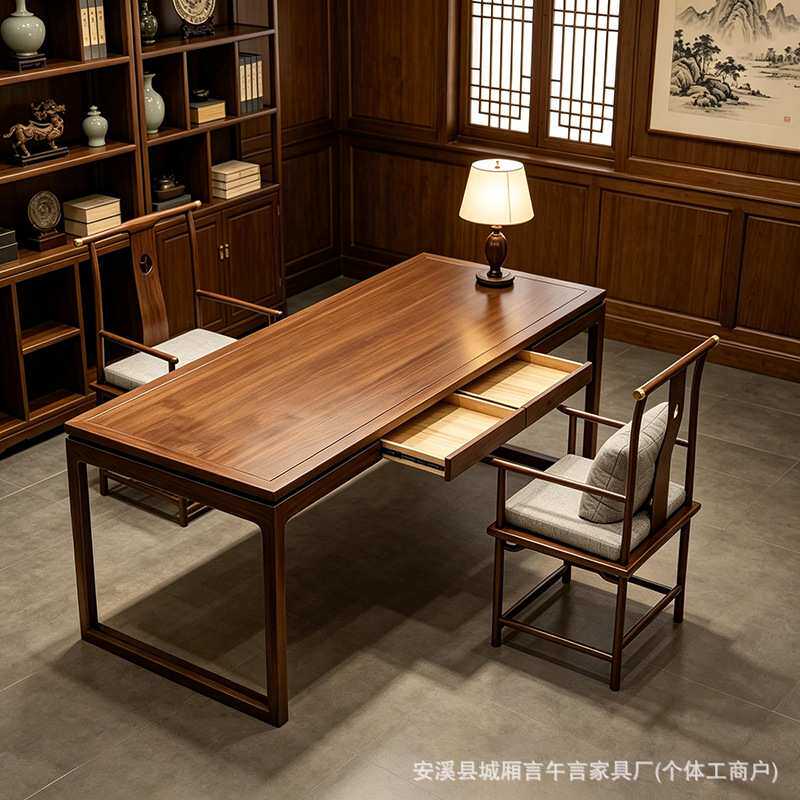 明式画案书画桌带抽屉老榆木新中式书桌仿古实木案台书法桌书案