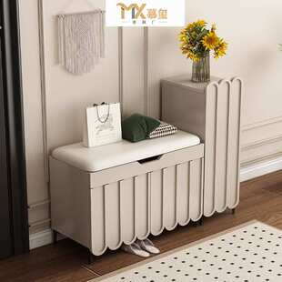 法式奶油风换鞋凳家用门口可坐软包鞋柜多功能坐凳储物一体穿鞋凳