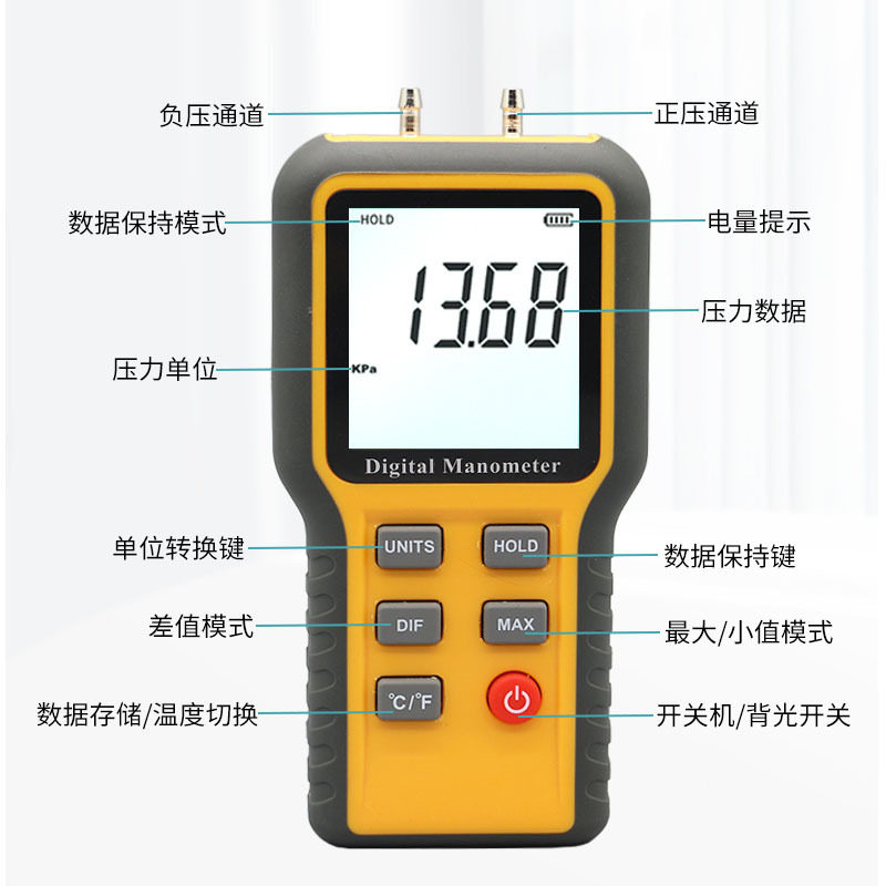 数字压力计负压表差压计压差表真空气压仪风压检测仪器汽修差压表
