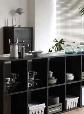 实木黑色八格子矮中岛柜自由组合方收纳ins办公家用落地置物书sω