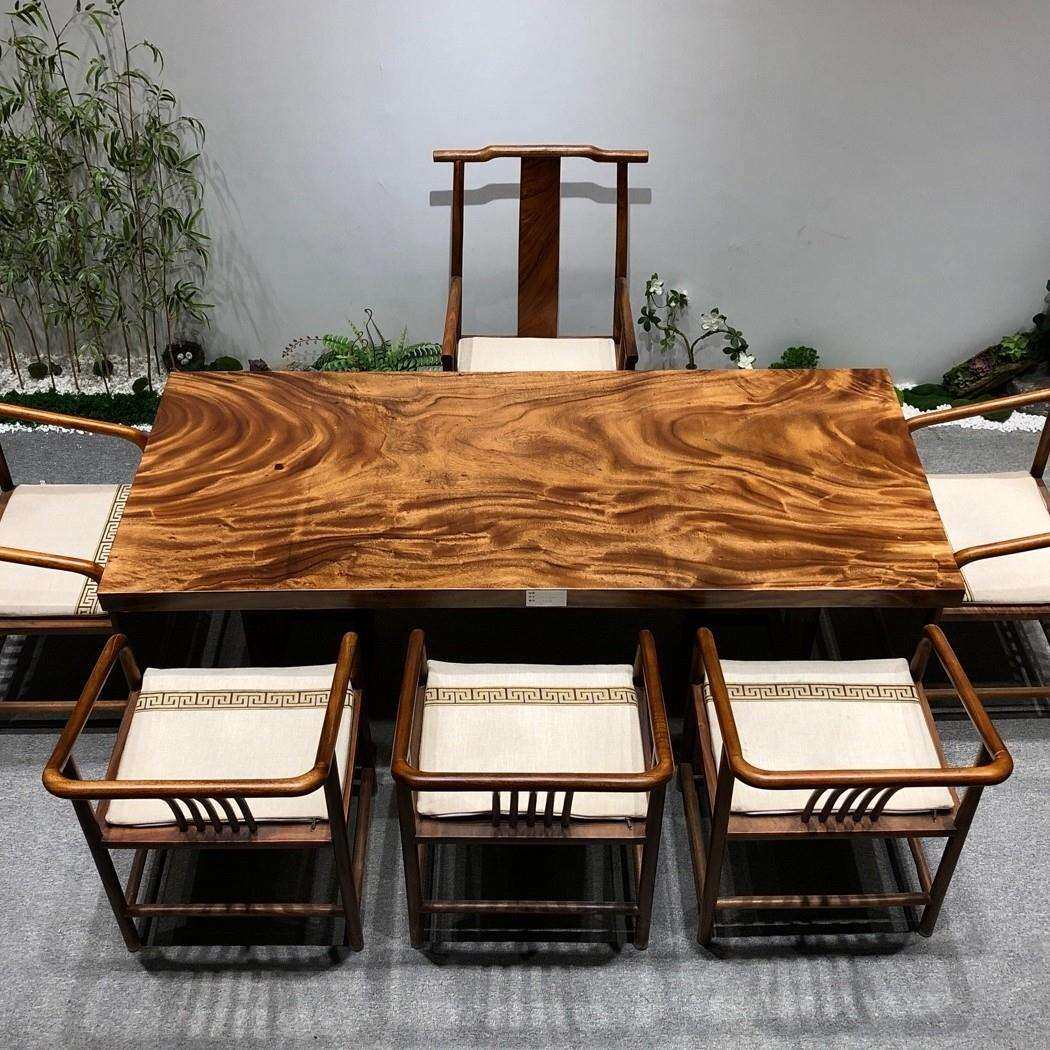 南美胡桃木实木大板茶桌2米长原木餐桌书桌老板办公会议桌自然边
