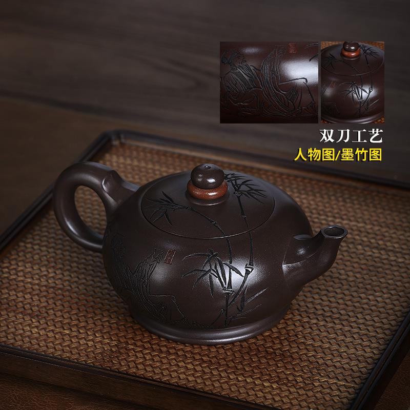 宜兴名家手工家藏紫砂壶紫茄泥时来运转泡茶壶茶具茶壶出水爆爽图片