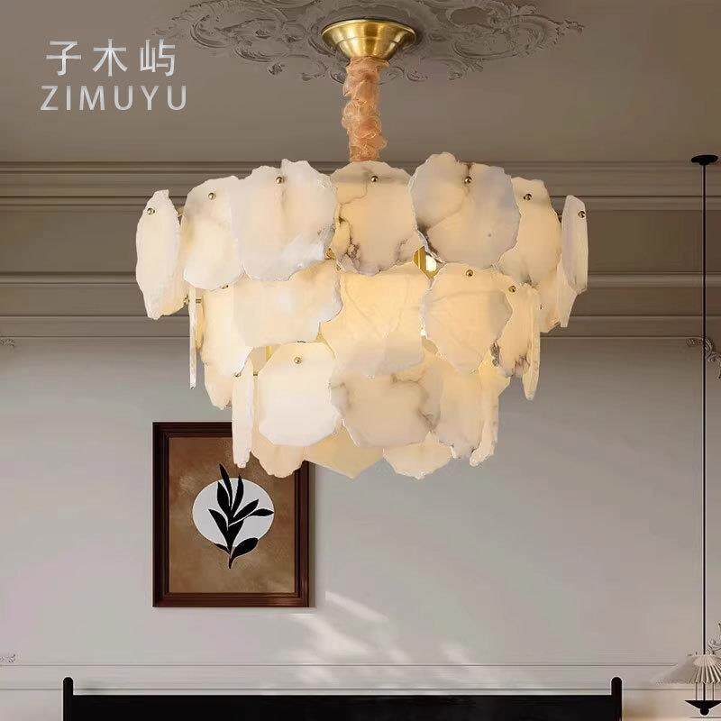 新款25天然云石吊灯全铜意式后现代美式复古大气客厅轻奢卧室法式