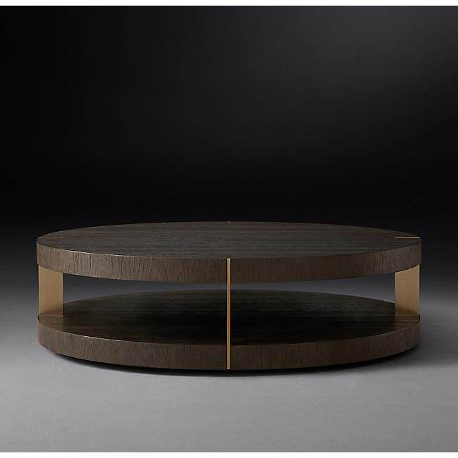 RH美式现代轻奢新古典 村客厅家具橡木金属茶几 圆简约咖啡桌茶桌