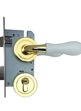 分体锁复古陶瓷金色白色房门带钥匙通用执手锁white door handle