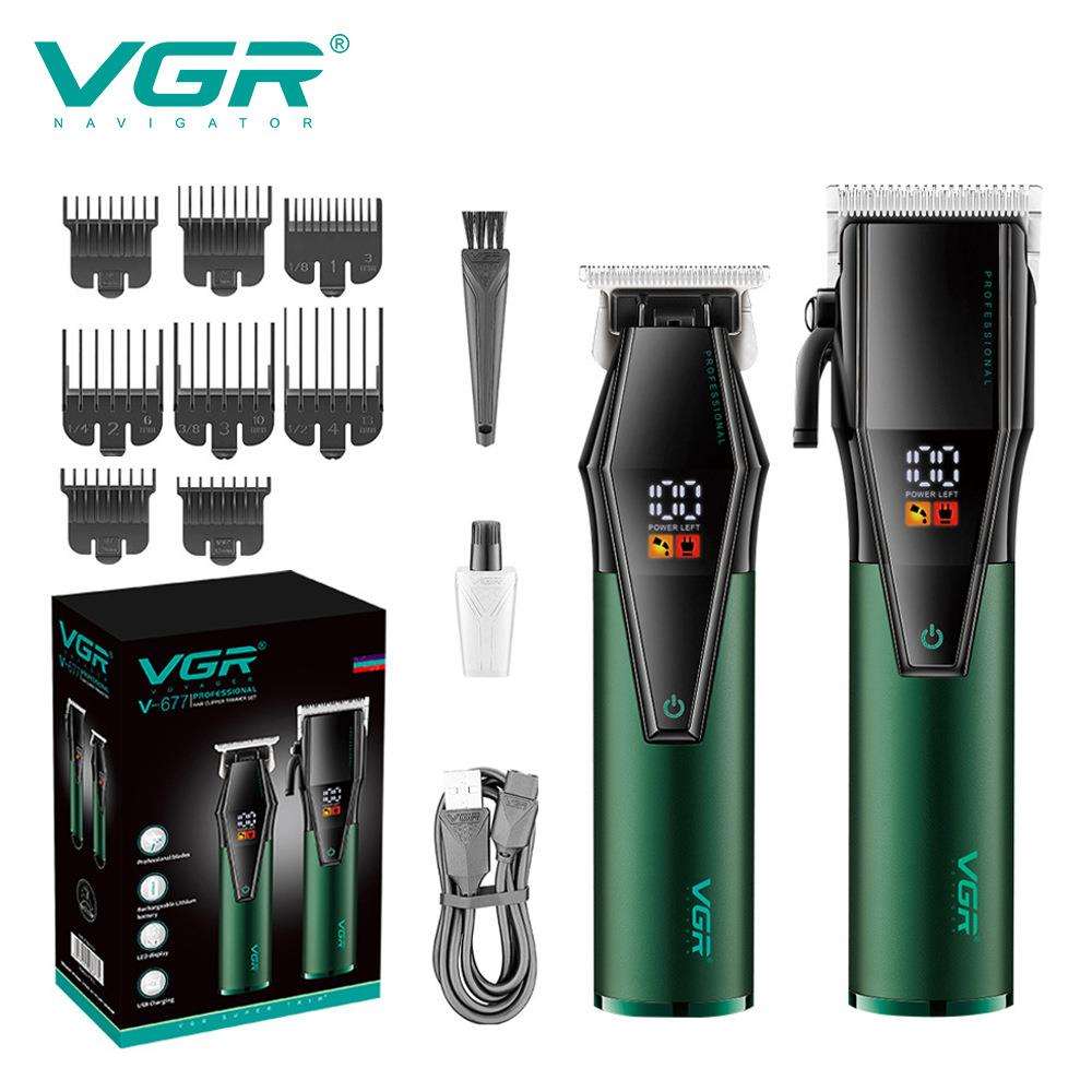 VGR677跨境新款套装专业发廊理发器充电式数显家用子母机雕刻推子