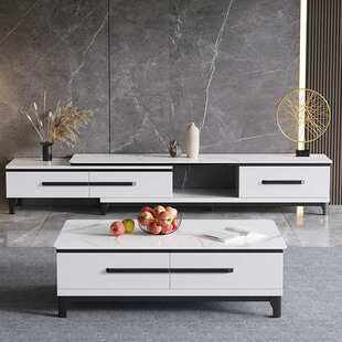 岩板茶几电视柜组合家用客厅长款可伸缩电视柜现代简约风网红爆款