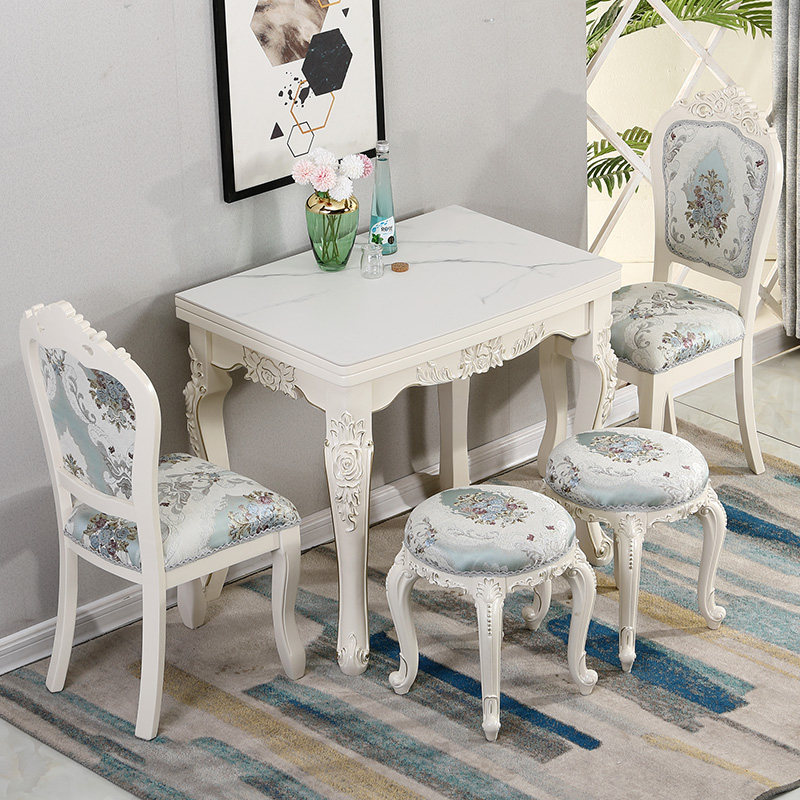 岩板餐桌家用小户型欧式实木多功能现代简约桌椅组合伸缩折叠饭桌