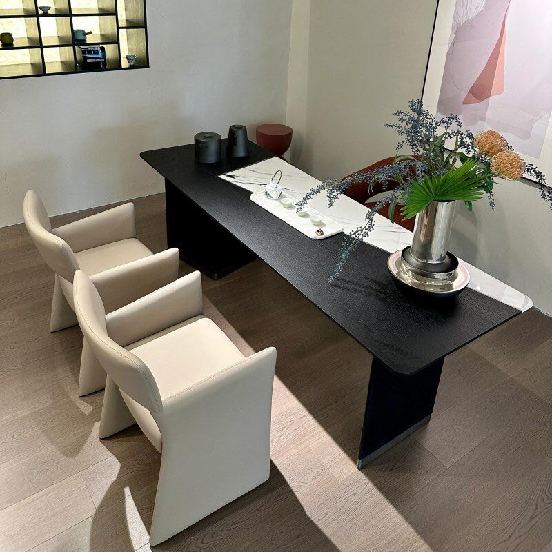 新中式实木茶桌2025新款北美黑胡桃木泡茶台现代简约岩板家用茶桌