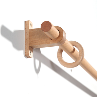 日式原木窗帘杆罗马杆单杆轨道杆子支架挂钩配件顶装侧装卧室客厅