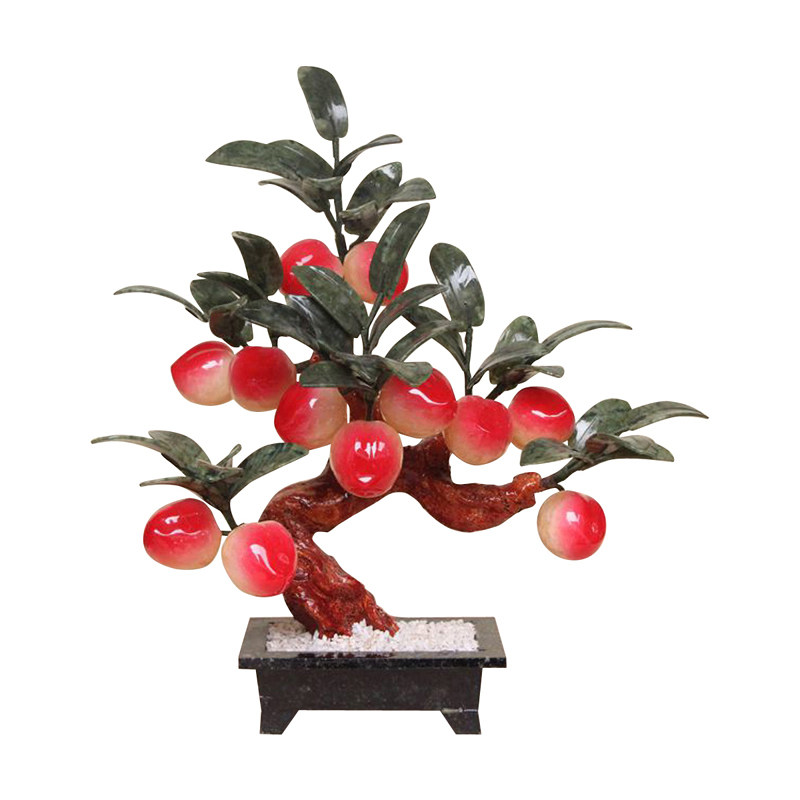 玉石雕刻寿桃树客厅家居饰品桌面新家电视柜玉器蟠桃装饰盆景摆件